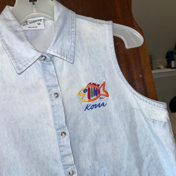 Vintage SGT. Leisure Embroidered Kona Sleeveless Denim Shirt Top USA medium - Picture 4 of 9